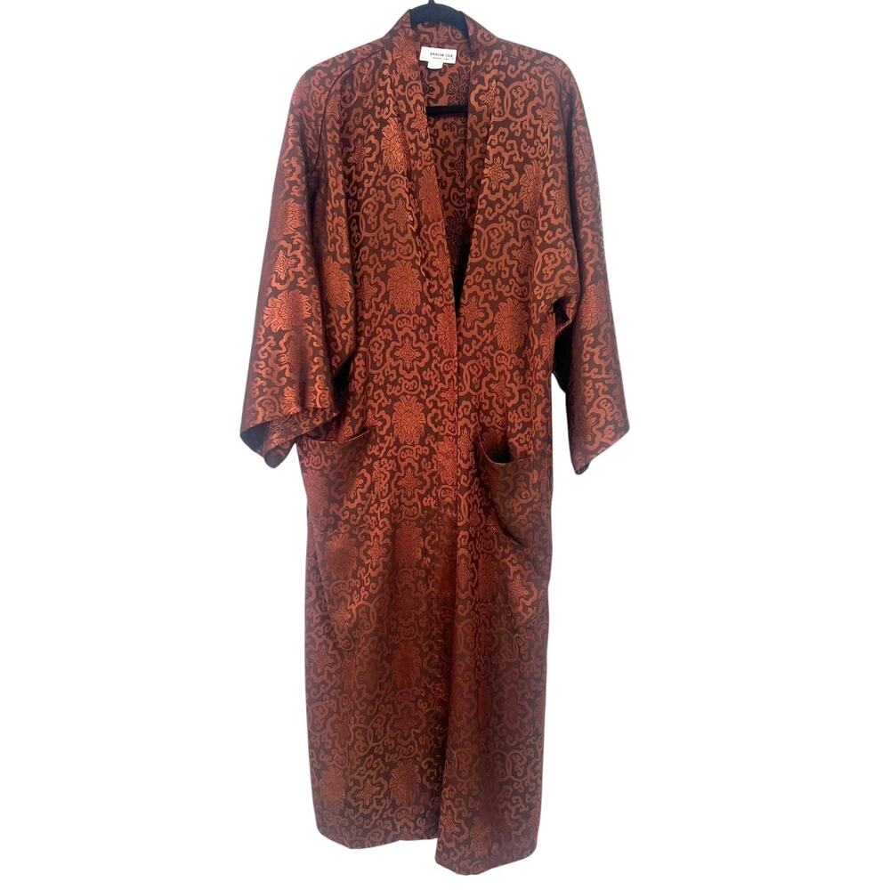Dragon Silk Pure 100% Long Robe Kimono M-L  Women's Luxury Jacket Duster Rust - Picture 2 of 6